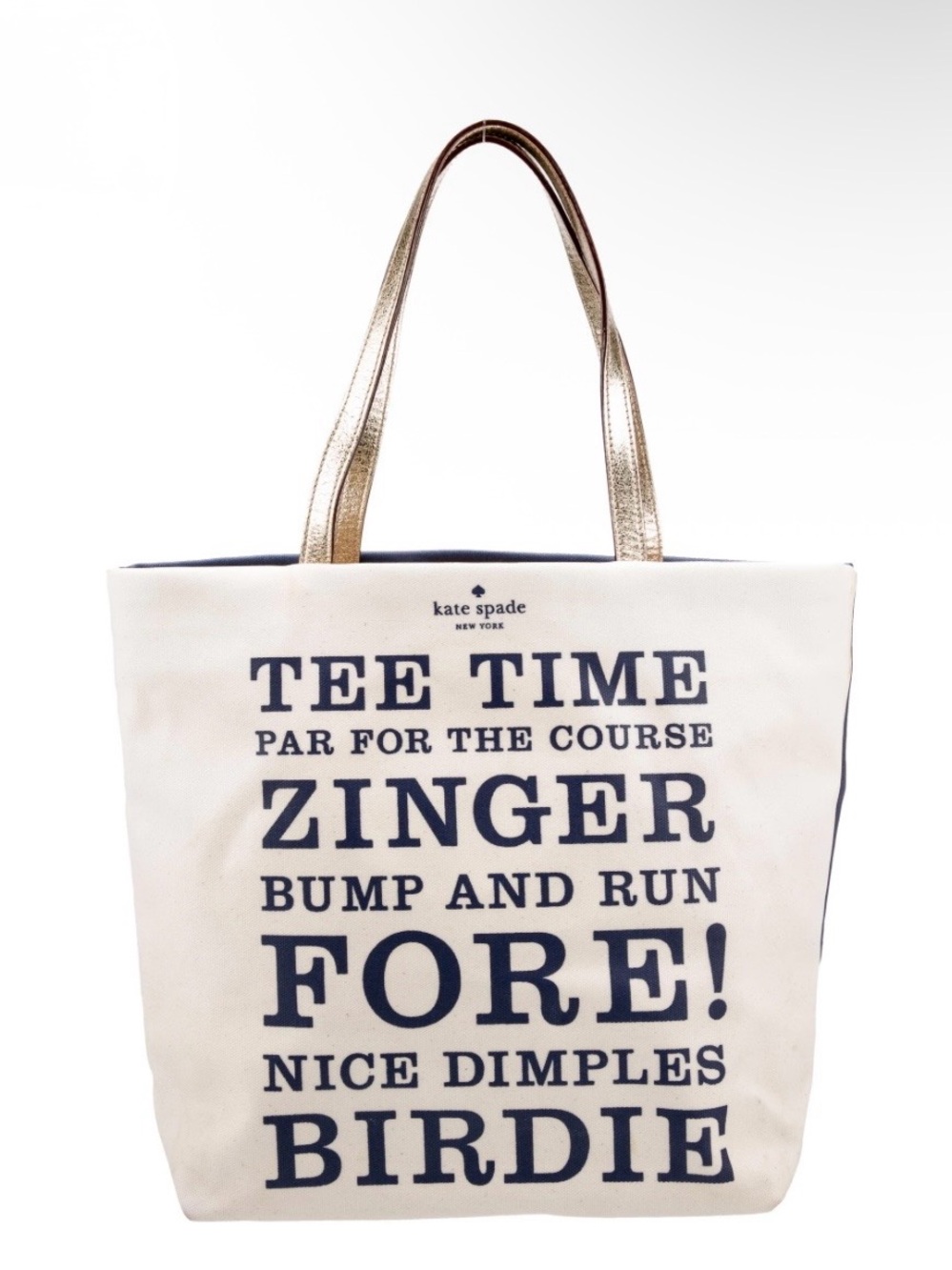 Kate Spade Cream/Navy Canvas 'Tee Time' Tote with KS Wallet
